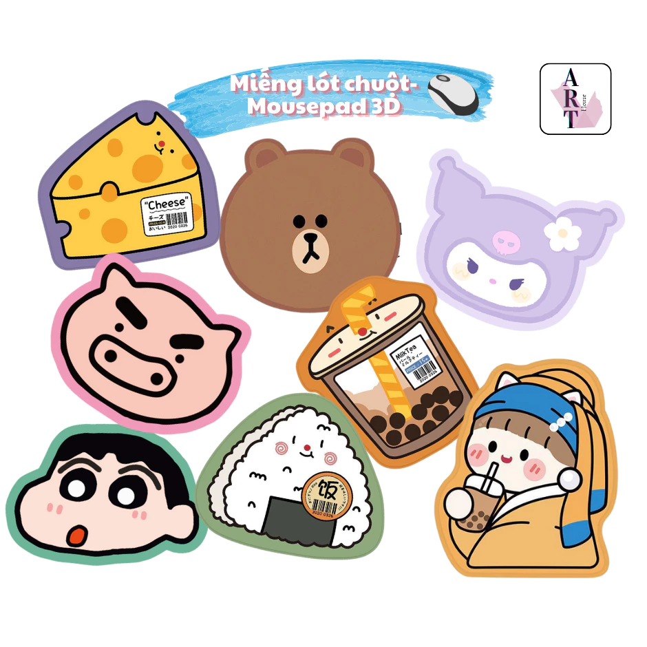 Miếng lót chuột in 3D Mouse Pad Trà Sữa Gấu Dâu Gấu Line Kuromi Heo Nhỏ