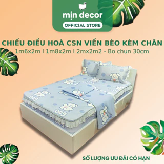 Bộ Chiếu Điều Hoà Kèm Chăn Viền Bèo Mịn Decor, Chiếu Cao Su Non Bọc Đệm 30cm Chăn Thun Lạnh Mát Mịn Nhiều Hoạ Tiết