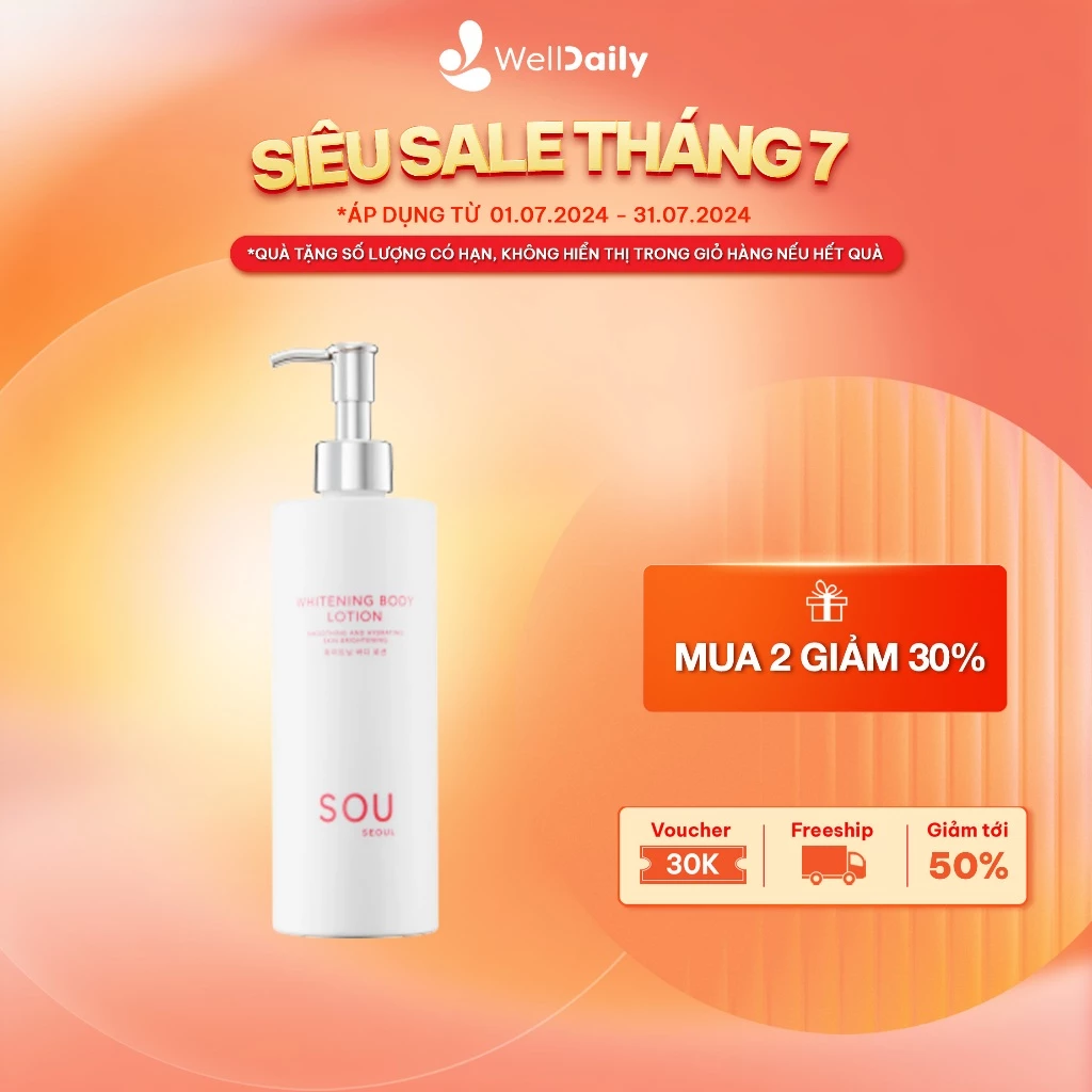 Sữa Dưỡng Thể Trắng Da Toàn Thân SOU 300ml, Da Sáng, Mềm Mịn, Bật Tone {DATE: 1/2025}