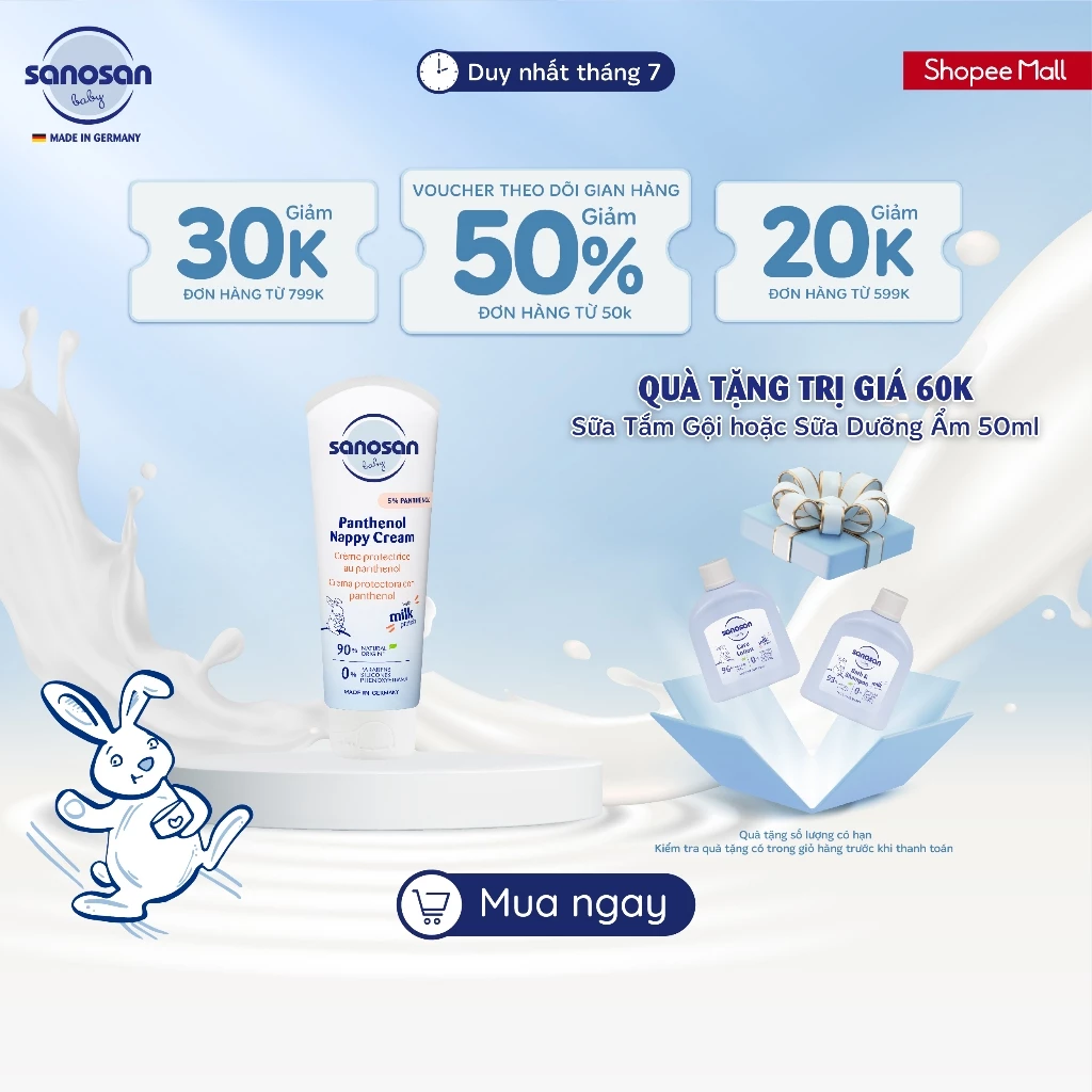 (DUY NHẤT T7 - NHẬN NGAY QUÀ TẶNG) Kem hăm Sanosan Baby Panthenol Nappy Cream 100ml