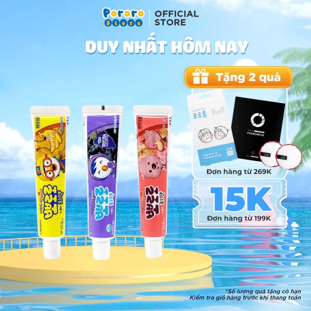 [Bé từ 3 tuổi] Kem Đánh Răng Không Chứa Florua Cho Trẻ Em PORORO Toothpaste 50g