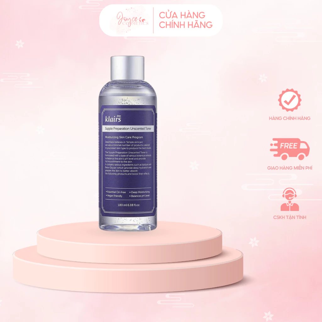 Nước Hoa Hồng Dưỡng Ẩm Da Và Làm Mềm Da Supple Preparation Facial Toner Dear Klairs 180ml, Mỹ Phẩm Chính Hãng