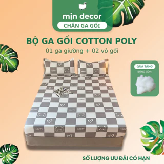 Bộ ga Gối Cotton 3D MỊN DECOR, Ga Giường Cotton Poly  2 Vỏ Gối Nằm Khoá Kéo - Hoạ Tiết Dễ Thương