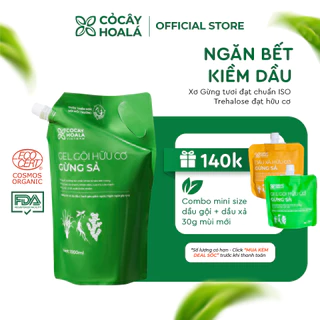 Dầu Gội Hữu Cơ Gừng Sả Cỏ Cây Hoa Lá - Ngăn dầu bết tóc và giảm gàu ngứa - Túi Refill 1000gr