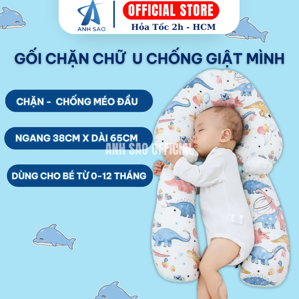 Gối Chặn Chữ U Chống Giật Mình, Định Hình Chống Méo Đầu Cho Bé Sơ Sinh Ánh Sao (0-1 tuổi) Xanh/ Hồng