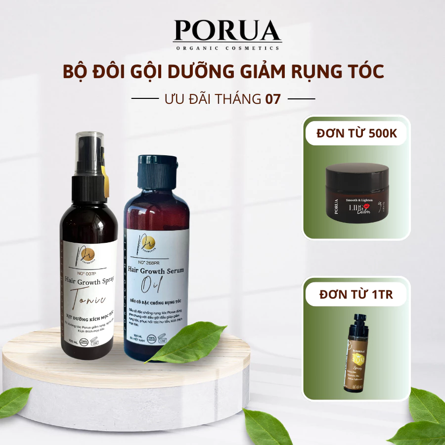 Bộ đôi sản phẩm gội dưỡng tóc giảm rụng và kích thích mọc tóc Porua sử dụng hàng ngày