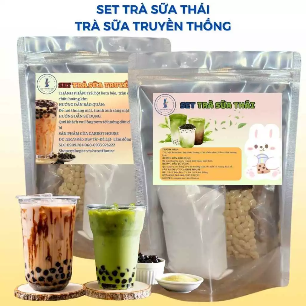 Nguyên liệu tự pha trà sữa thái xanh, truyền thống thơm ngon, chuẩn vị set 6-8 ly. Sản phẩm của Carrot House.