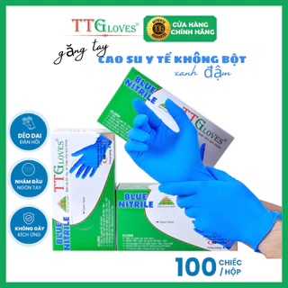 Găng Tay Y Tế, Bao Tay Cao Su Y Tế Không Bột Nitrile TTGLOVES Màu Xanh Đậm (hộp 100 Chiếc)