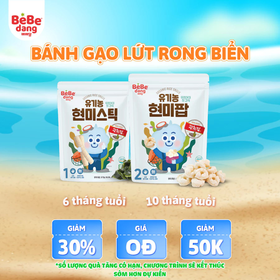 Bánh gạo lứt rong biển hữu cơ BeBedang cho bé ăn dặm