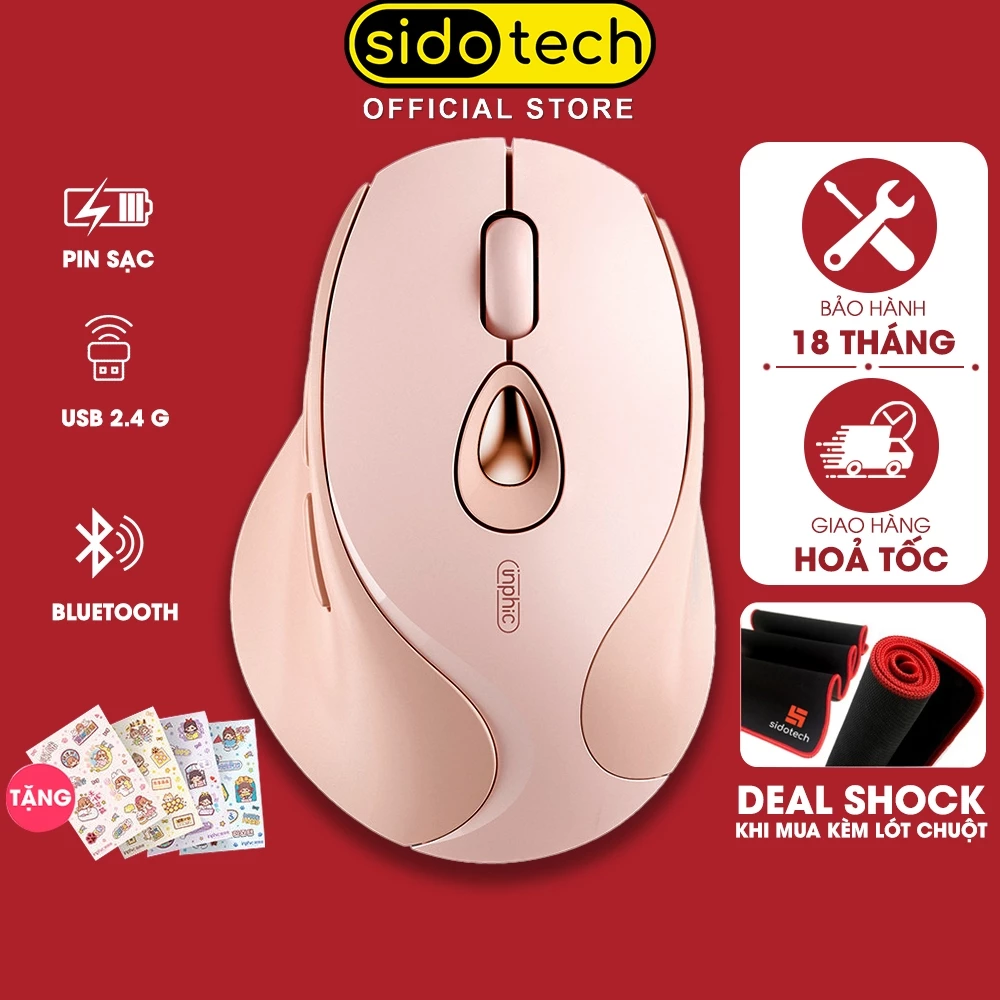 Chuột không dây bluetooth SIDOTECH INPHIC DR801 hồng cute gaming silent tắt âm pin sạc wireless máy tính laptop macbook