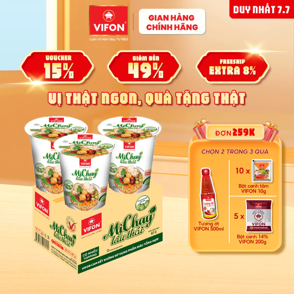 [VOUCHER đến 80K]-Thùng 24 Ly Mì Chay Lẩu Thái VIFON 67gr/ Ly