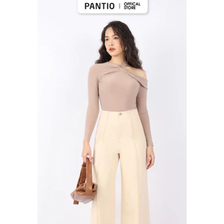 FAT9285 - Áo thun dệt kim vải cotton dáng ôm cổ lệch vai xếp nhún xoắn tạo kiểu - PANTIO