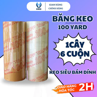 Băng Keo 100Yard 1 Cây 6 Cuộn Lõi Giấy Siêu Mỏng - Băng Dính Đóng Hàng 1,2kg/Cây Chắc Chắn