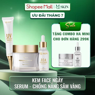 ( TẶNG COMBO HA MINI ) Combo dưỡng da Kem Face, Serum, Kem Chống Nắng ban ngày sâm vàng MQ Skin