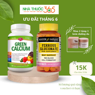 Combo bổ sung dưỡng chất cho mẹ bầu Sắt Mason Natural Ferrouse Gluconate và Canxi hữu cơ Olympian Labs Green Calcium