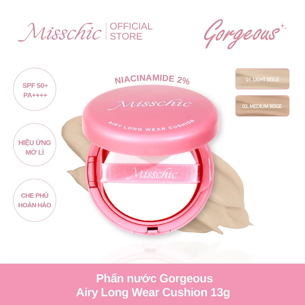 (DATE 11.2024 hoặc 12.2024 )Misschic Phấn nước Gorgeous Airy Long Wear Cushion 13g