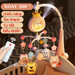 Đồ chơi treo nôi kích thích thị giác cho bé sơ sinh phát nhạc kèm gặm nướu có hộp nhạc xoay 360 độ