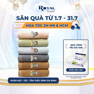 Khăn Tắm, Khăn Gội, Khăn Mặt Royal Towel Cotton 100%, Thêu Hình Gia Đình Với Chất Liệu Mềm Mịn, Kháng Khuẩn