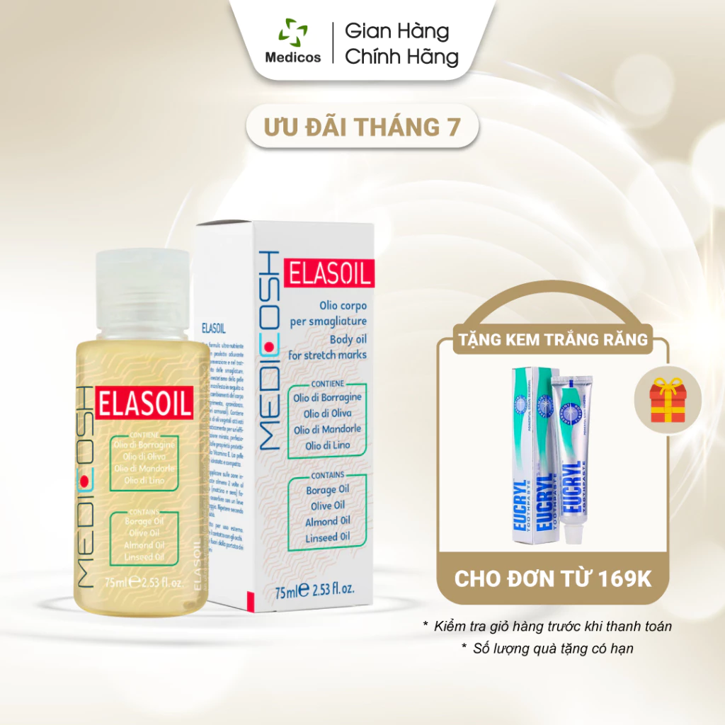 Dầu Rạn Da Hữu Cơ Medicosh Elasoil Cao Cấp Nhập Khẩu Từ Ý - Giảm Các Vết Rạn Da, Khô Da (5ml-75ml)