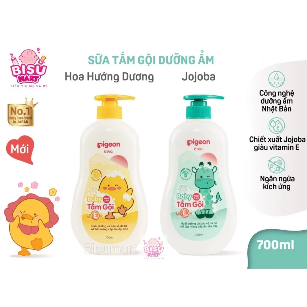 Tắm Gội Pigeon Sữa tắm gội Toàn Thân Cho Bé 2 in 1 700ml Mẫu Mới