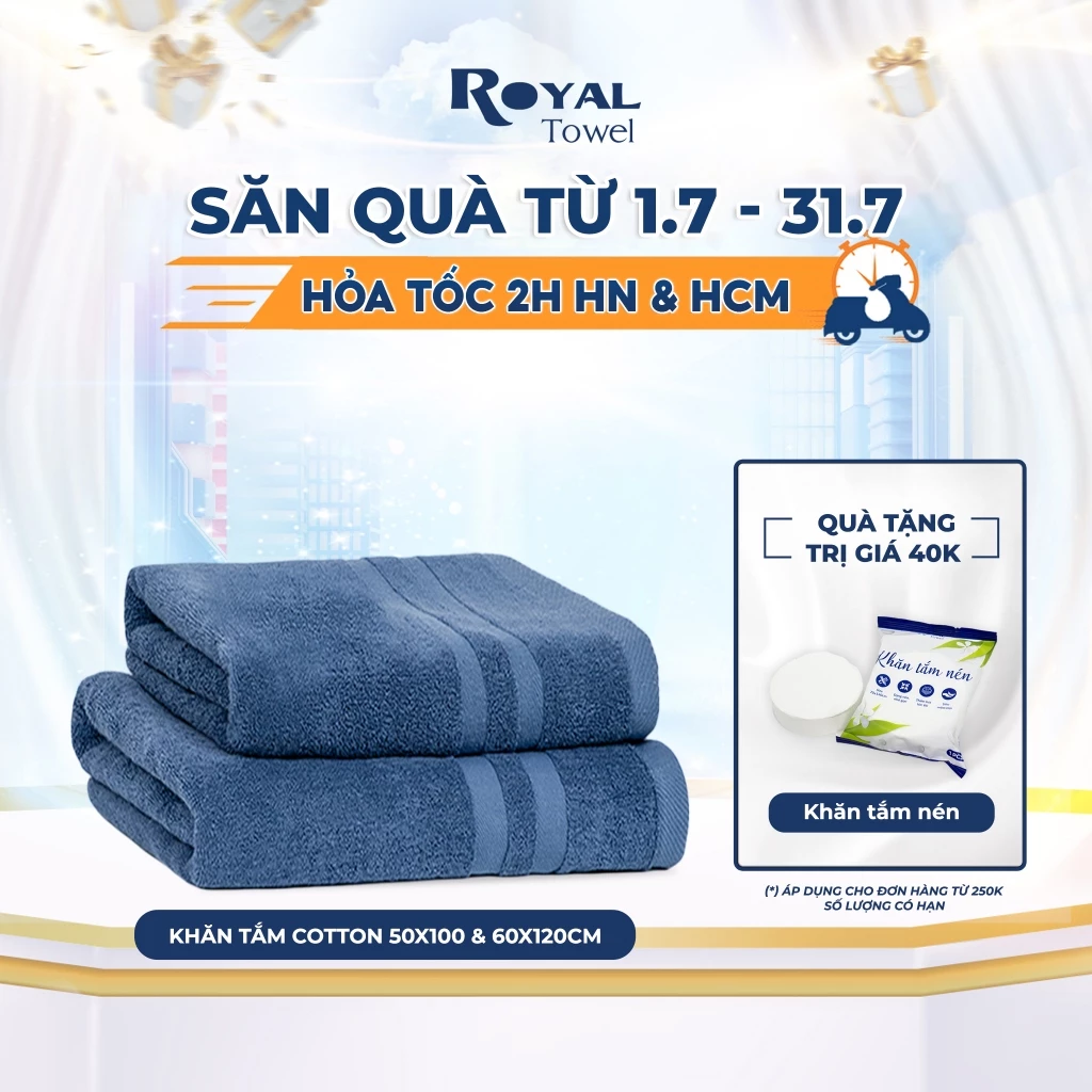 Khăn tắm 50x100cm, 60x120cm ROYAL TOWEL 100% cotton cao cấp dày thấm hút, không đổ lông, không ra màu dùng cho gia đình