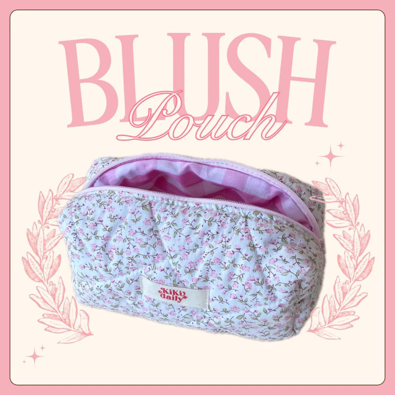 Blush Pouch - Túi vải chần bông Kikidaily mềm xốp, hoạ tiết phối màu dễ thương