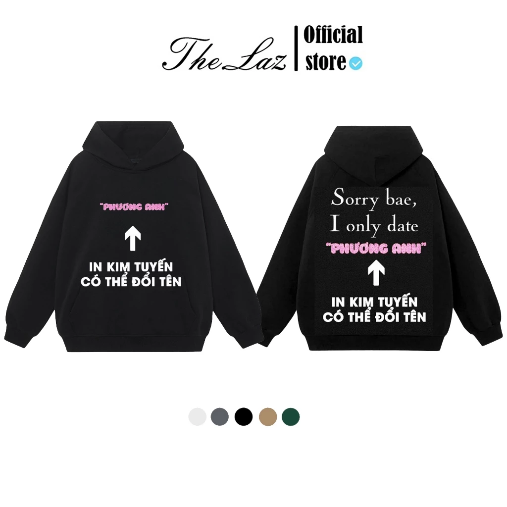 Áo Hoodie "Sorry Bae, I Only Date" In Theo Yêu Cầu Kim Tuyến Hồng-Bạc Nam Nữ Unisex, Hot Trend 2024