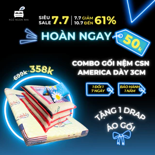 Combo Nệm cao su non (Foam) America trải sàn dày 3cm và Gối đầu cao su non 40x60cm êm ái mềm mại - Tặng DRAP và VỎ GỐI