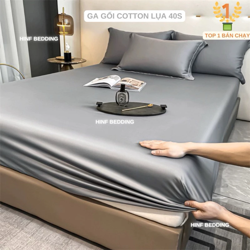 Bộ Ga Gối Cotton Lụa Hàn Quốc HINF BEDDING Ga Giường Bo Thun Màu Basic Trơn Đủ Size Cho Đệm Cao 5-15cm Mềm Mịn