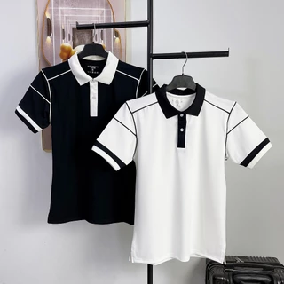 Áo polo nam DEMAN phối màu trắng đen vải cotton cá sấu có cổ, nam tính, trẻ trung, sang trọng, thanh lịch