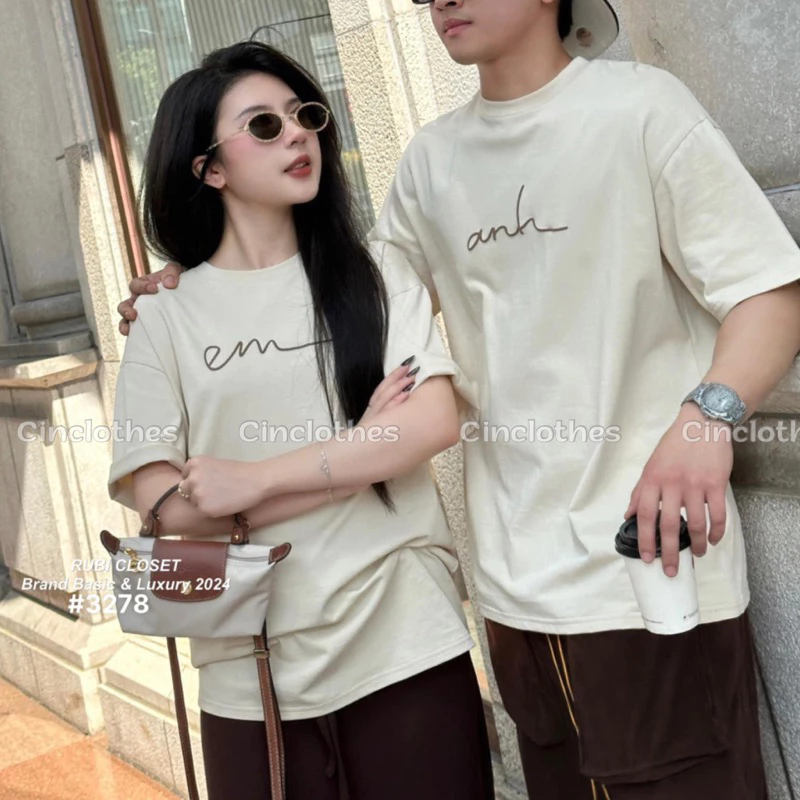 ❤Áo Đôi❤Áo Thun Đôi Chất Liệu COTTON in 5D Thoáng Mát Mặc Cùng Người Yêu. Áo Phông Tay Lỡ In Chữ Anh Và Em