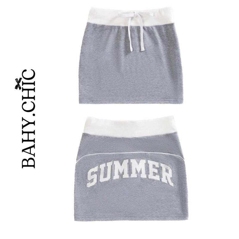 ( GREY SKIRT SUMMER ) Chân váy xám viền chữ A, kiểu chữ summer | BAHYCHIC