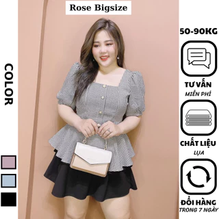 Rose Bigsize - Áo Bigsize Nữ , Áo Kiểu Peplum Sọc Caro Chất Cotton Mềm Mịn Che Khuyết Điểm Dành Cho Người Mập 50-90kg