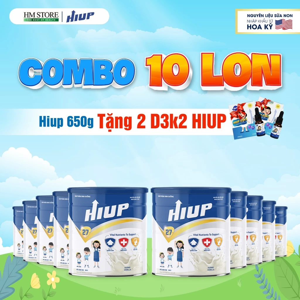 HIUP [COMBO 10 LON] Sữa Non Tăng Chiều Cao, Tăng Cân Và Tăng Sức Đề Kháng Cho Trẻ Từ 2 Đến 15 Tuổi Từ Hoa Kỳ - Lon 650g