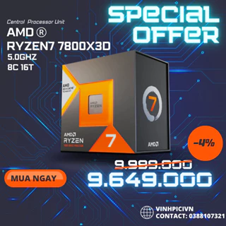 CPU AMD Ryzen 7 7800X3D ( 4.2GHz Boost 5.0GHz / 8 nhân 16 luồng / 104MB / AM5) [NEW]