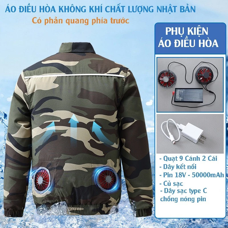 Mẫu Mới - Áo Quạt Điều Hòa Làm Mát Mùa Hè Pin Dung Lượng Cao Dùng Được 12 - 24 giờ, Quạt Chống Nước, Áo Điều Hòa JP