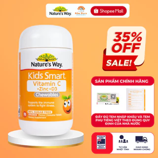 Bổ Sung Vitamin C Nature’s Way Kids Smart Vitamin C + Zinc + D3 Chewable Tablets Phát Triển Toàn Diện 75 Viên