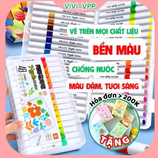 Bút màu acrylic maker vẽ mọi chất liệu màu chuẩn tươi sáng, vẽ chồng màu, không lem 12-24-36-48 màu