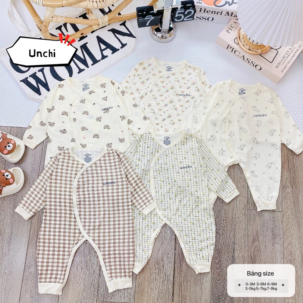BDY6. Body Dài Tay Unchi Màu Vintage, Vải Petit Mềm Mịn Co Giãn 4 Chiều Cho Bé Sơ Sinh Từ 3-8kg