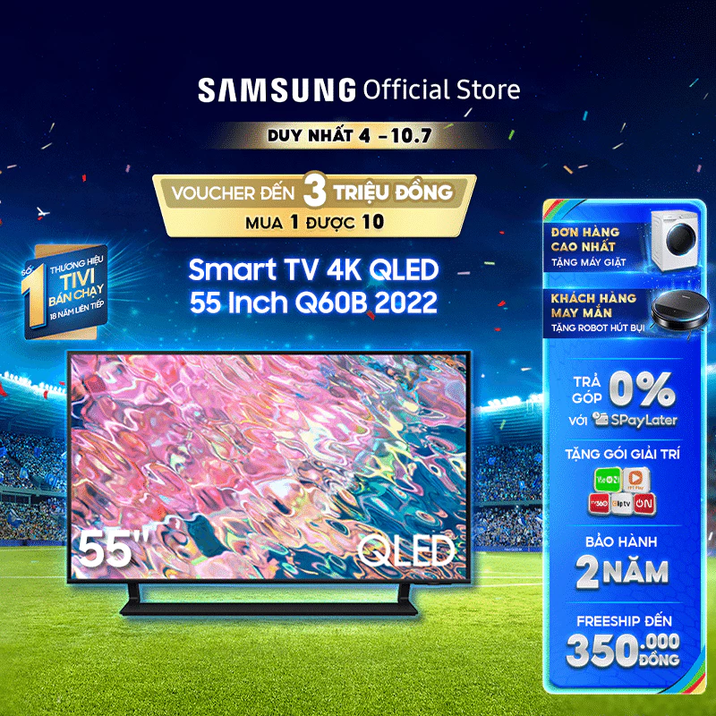 Smart TV Samsung 55 Inch 4K QLED QA55Q60BAKXXV 2022 - Miễn phí lắp đặt