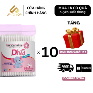 Tặng 2 gói khi mua 10 gói Tăm bông kháng khuẩn Diva Baby dành cho Trẻ Sơ Sinh 100% Bông Tự Nhiên