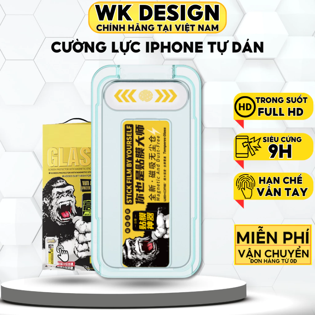 Kính cường lực Iphone WK trong suốt kính tự dán dán màn hình iPhone Xs Max 11 12 13 14 15 Pro Max
