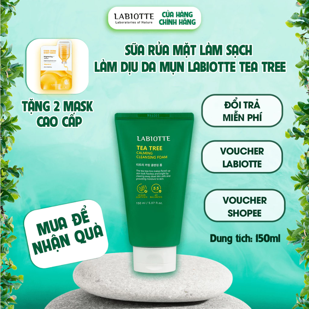 Sữa rửa mặt tràm trà ngăn ngừa mụn Labiotte Tea Tree Calming Cleansing Foam 150ml