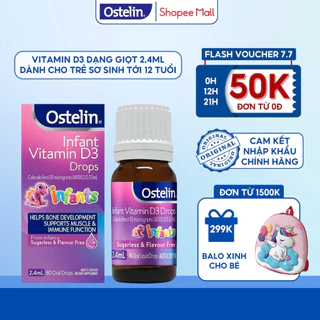 Siro bổ sung Vitamin D3 dạng nhỏ giọt cho trẻ sơ sinh Ostelin infant drops 2,4ml của Úc