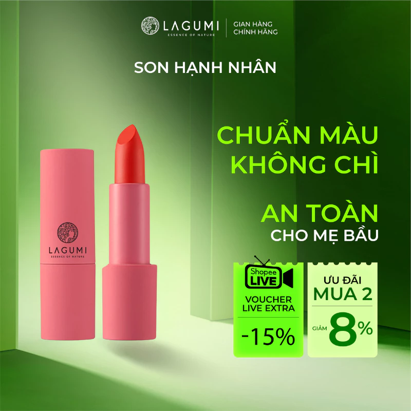 Son môi không chì LAGUMI chiết xuất hạnh nhân an toàn cho mẹ bầu và sau sinh