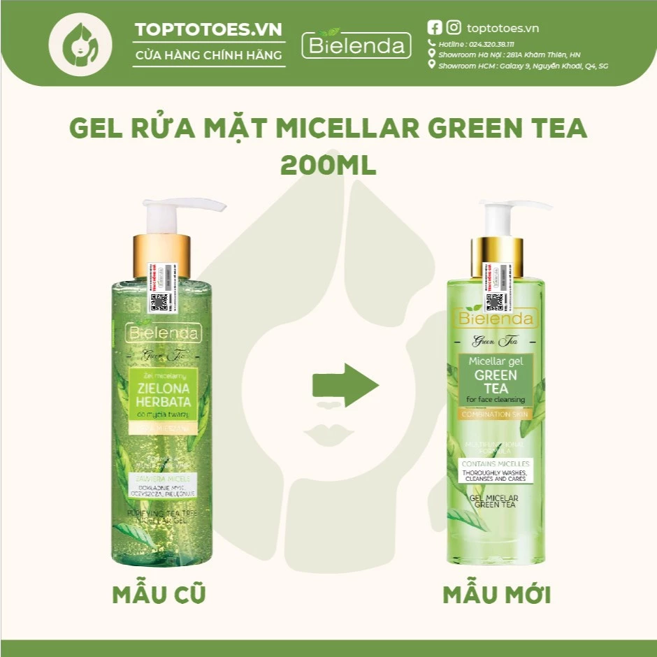 Gel rửa mặt Bielenda Green Tea 200ml làm sạch sâu, kiềm dầu, giảm mụn