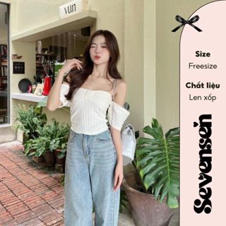 Áo croptop chất len xốp nơ ngực cổ vuông dáng ôm mặc 2 kiểu Ulzzang Sevensen Aocrt6378_P2K1