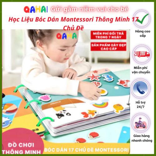 Học Liệu Bóc Dán Montessori Thông Minh 17 Chủ Đề QaHa Đồ Chơi Giáo Dục Sớm Cho Bé Tái Dùng Nhiều Lần