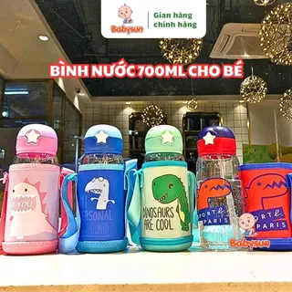 Bình hút nước cho bé, Bình đựng nước 700ml vòi silicon trẻ em đi học nhựa PP an toàn Hottrend 2024 Babysun