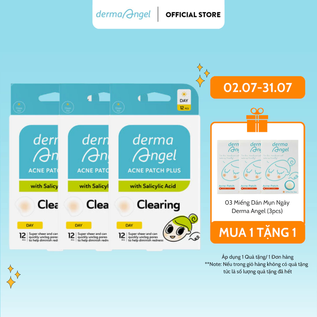 Combo 3 Miếng Dán Mụn Derma Angel Acne Patch Plus With Salicylic Acid Day 12 Miếng